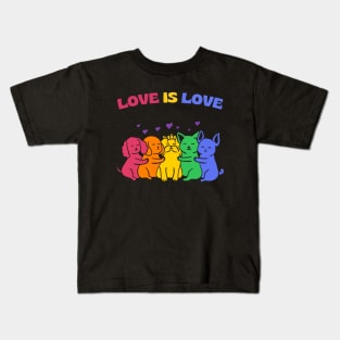 Love is Love Colorful Cats Dogs Kids T-Shirt